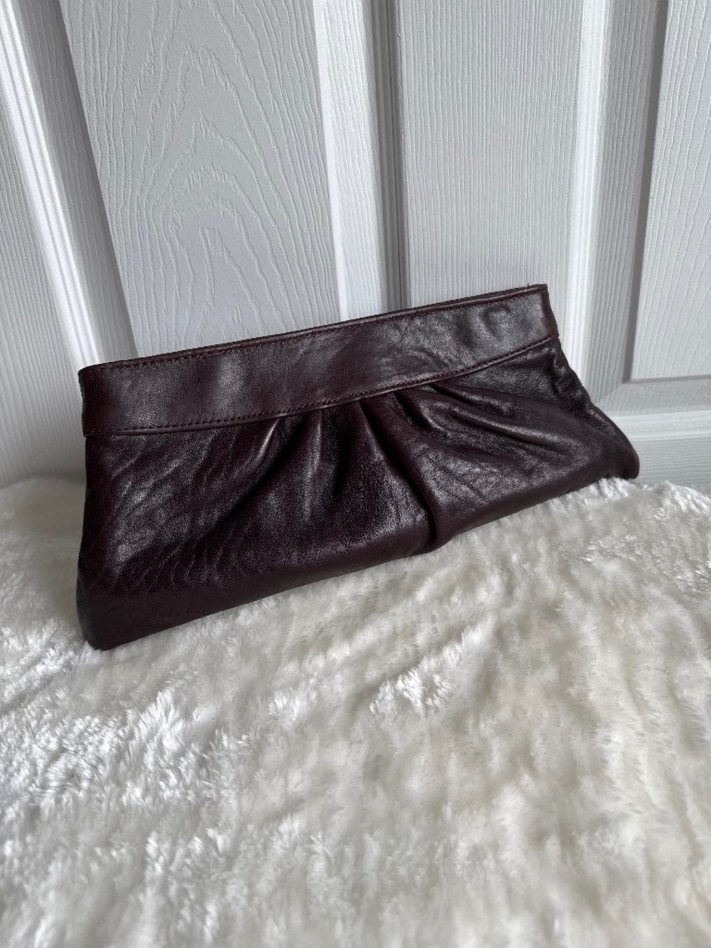 Lauren Merkin Burgundy Wine Leather Clutch Bag